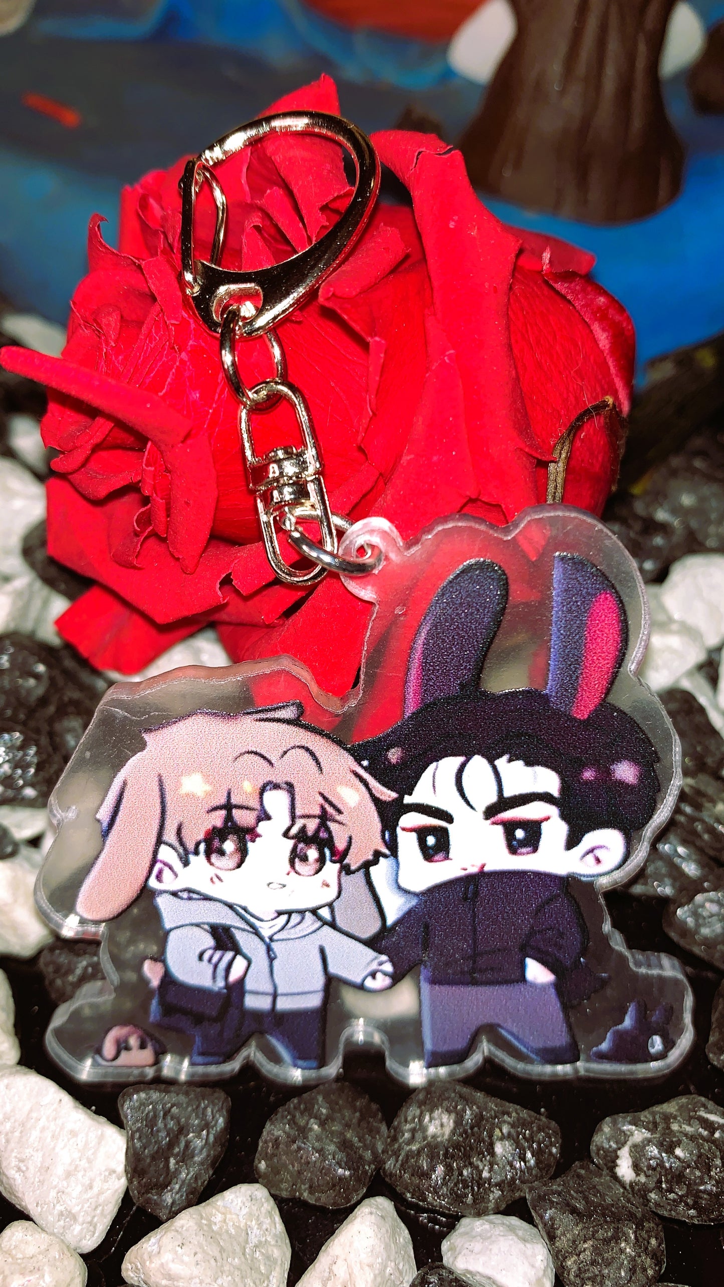 🐾 Llavero “Jinx Bunny & Puppy” | Kim Dan & Joo Jaekyung Chibi Acrylic Keychain – Yaoi Manhwa Merch | Edición Limitada 💖