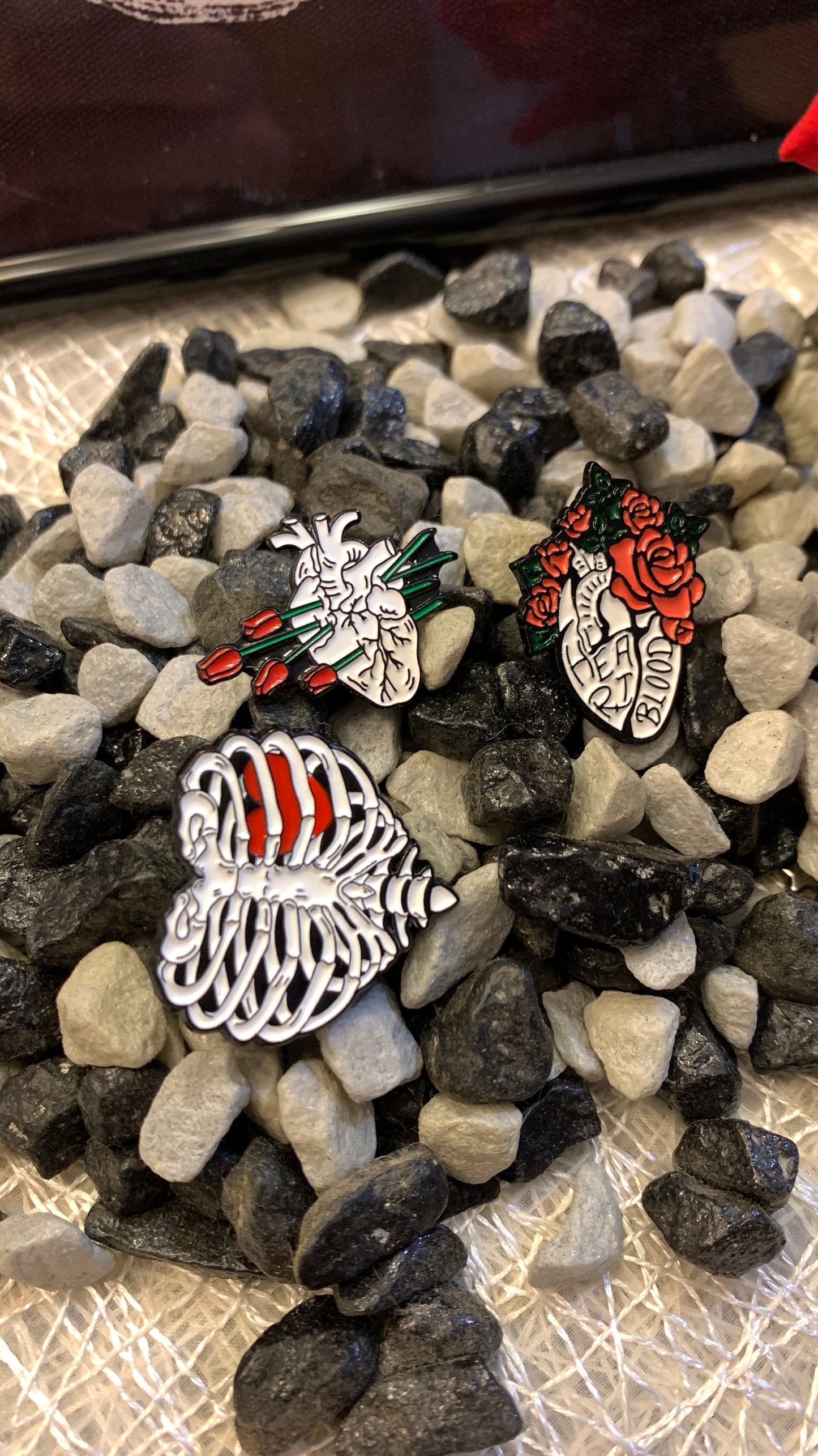 Set de Pins Anatómicos Góticos (3 piezas) – Corazón y Caja Torácica de Halloween | Joyería Espeluznante de Anatomía, Regalo para Estudiantes de Medicina