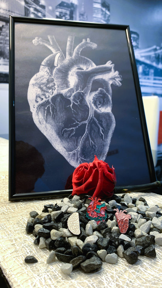 Lámina Vintage del Corazón + Set de 3 Pins de Anatomía Mente & Corazón | Vintage Heart Poster + Brain & Heart Pin Set 1:1 Limited Edition