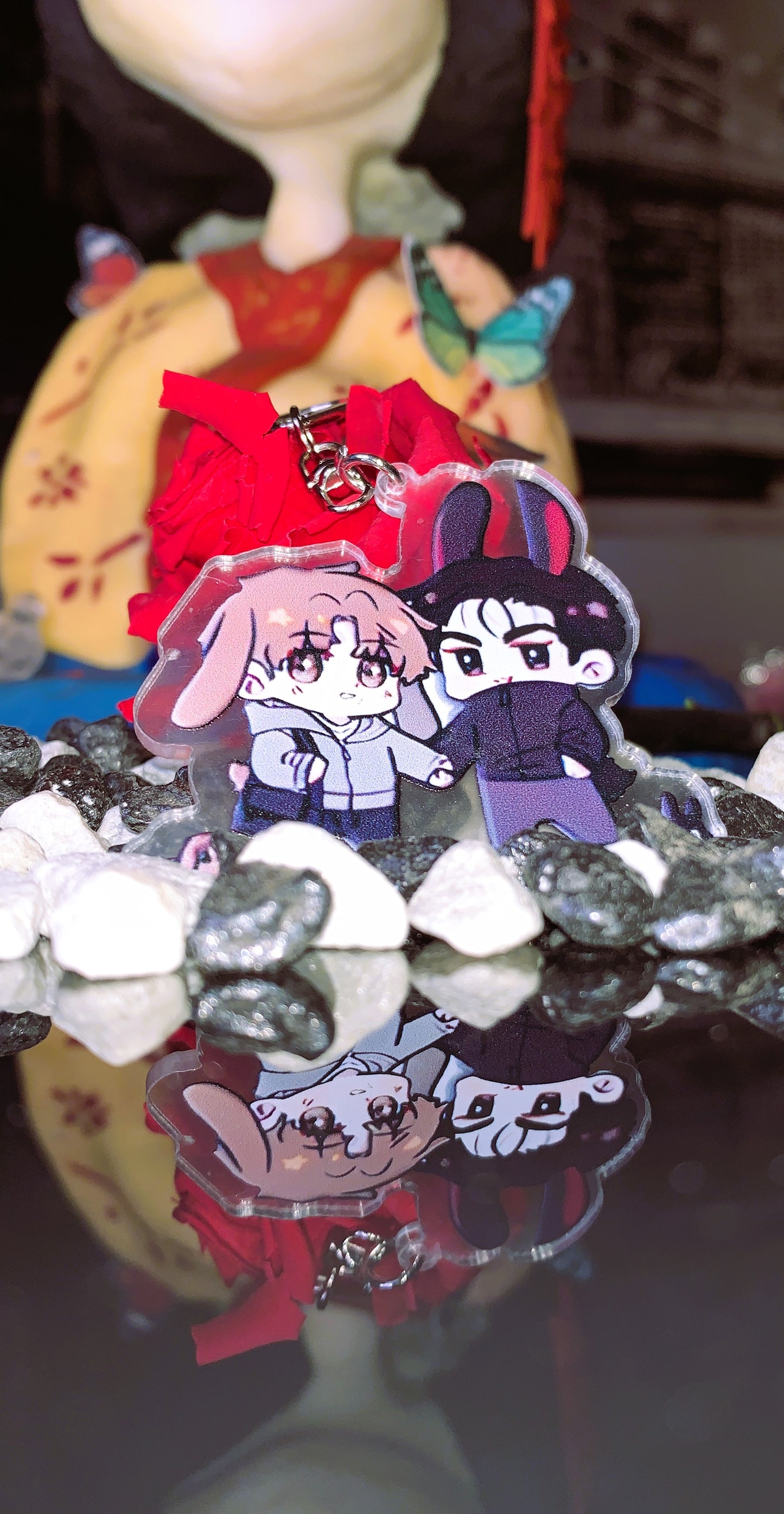 🐾 Llavero “Jinx Bunny & Puppy” | Kim Dan & Joo Jaekyung Chibi Acrylic Keychain – Yaoi Manhwa Merch | Edición Limitada 💖