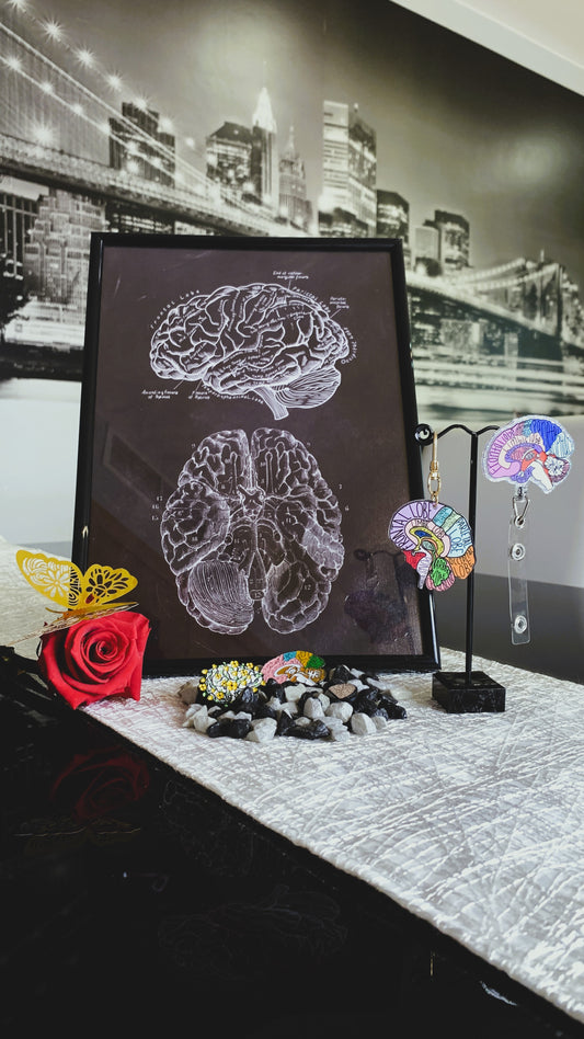 Set de Lujo Anatomía Cerebral – Edición Limitada (1/1) | Porta-Credencial Retráctil, Llavero, Póster en Marco & 3 Pins Esmaltados