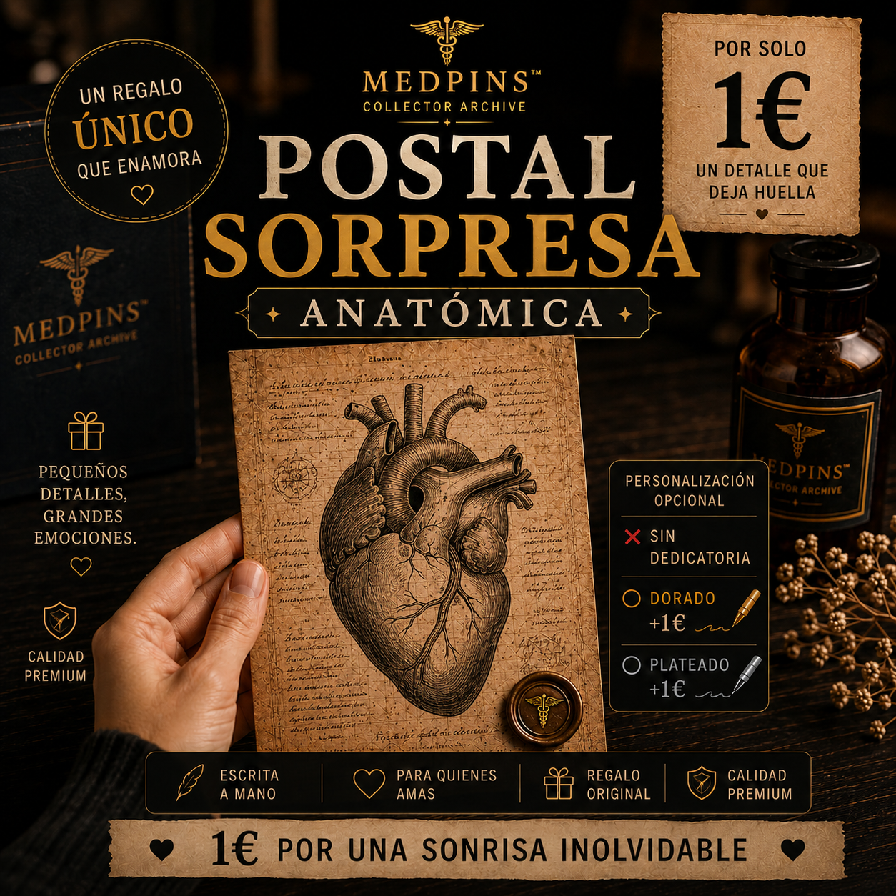 Postal Anatómica Sorpresa™ | Regalo Personalizado desde 1€ | Dedicatoria Dorada o Plateada