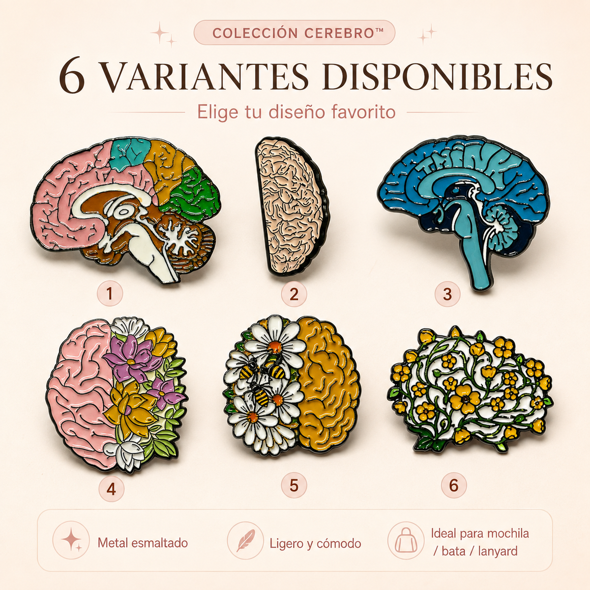 Vista 2 de la colección de pins de cerebro y neurociencia MedPins