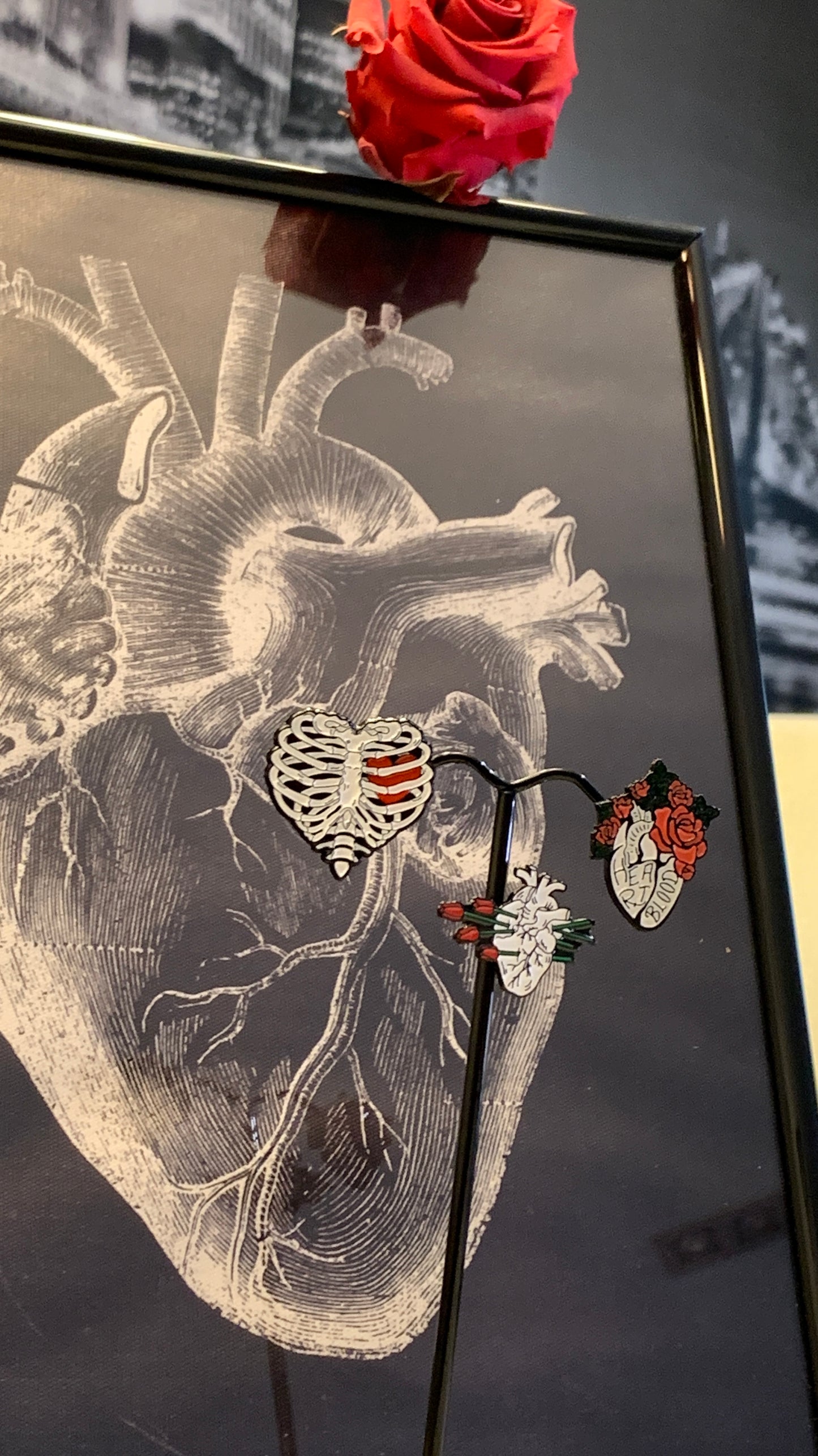 Set de Pins Anatómicos Góticos (3 piezas) – Corazón y Caja Torácica de Halloween | Joyería Espeluznante de Anatomía, Regalo para Estudiantes de Medicina