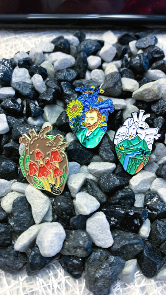 Pack “Nature of Mind” | Van Gogh + Mushrooms Heart + Mountain Flow Enamel Pin Set 1:1 Limited Edition