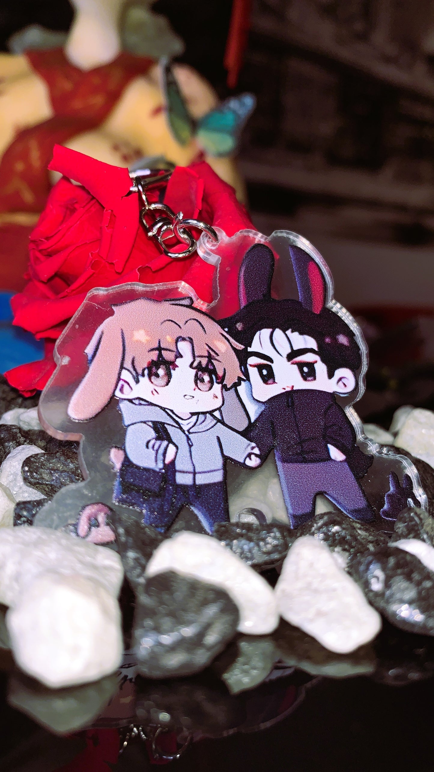 🐾 Llavero “Jinx Bunny & Puppy” | Kim Dan & Joo Jaekyung Chibi Acrylic Keychain – Yaoi Manhwa Merch | Edición Limitada 💖
