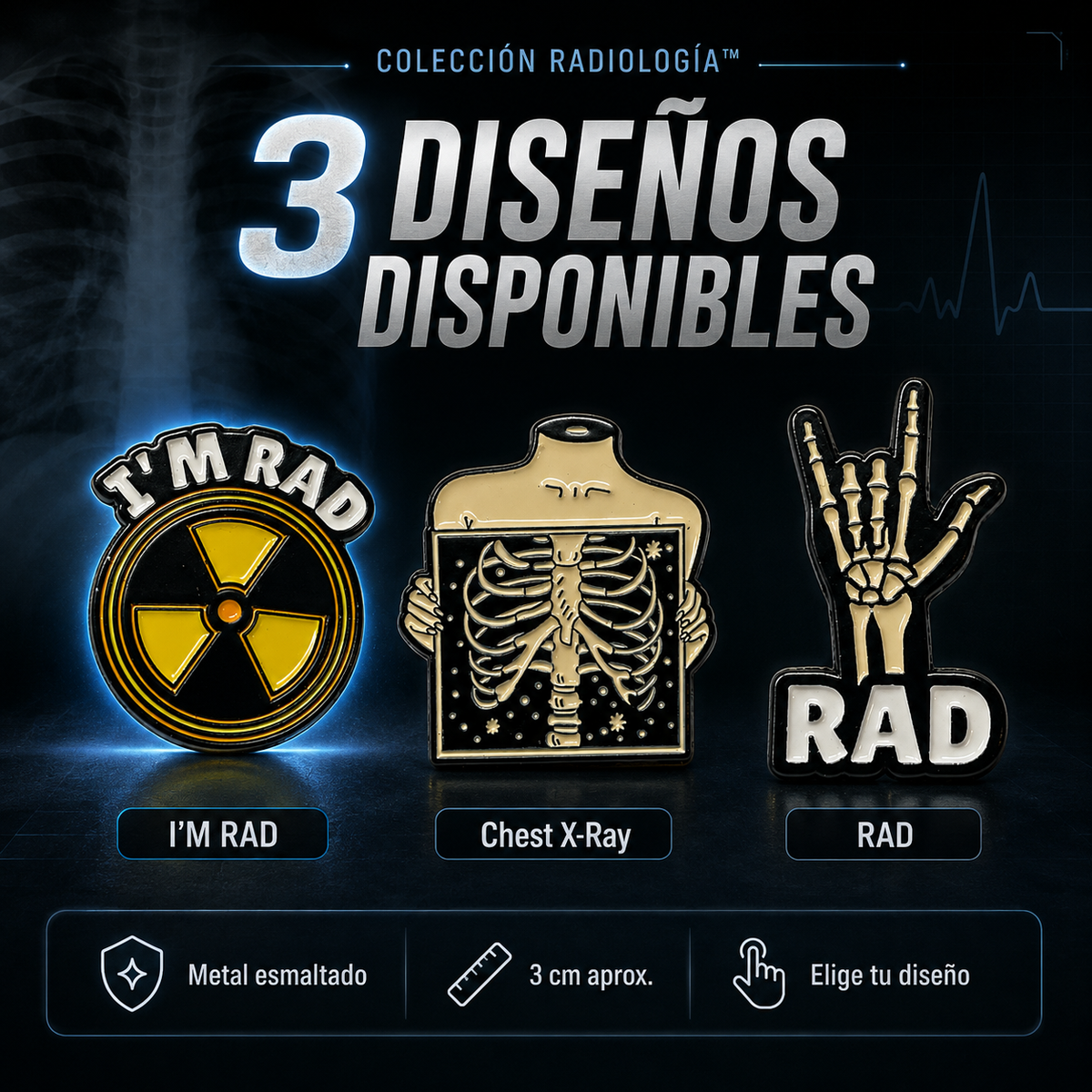 Vista 2 de la colección de pins de radiología y rayos X MedPins