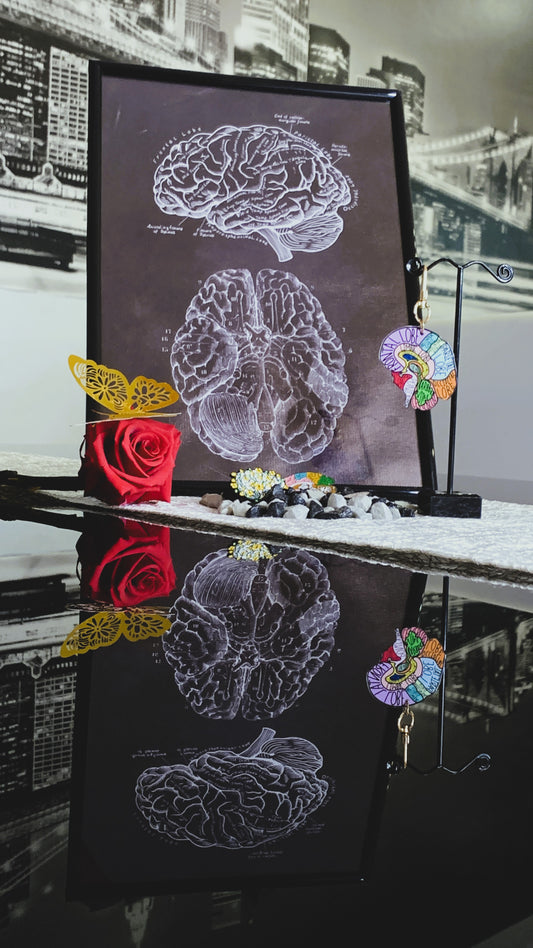 Bundle de Anatomía Cerebral – 3 Pins Esmaltados + Póster en Marco 21x30 cm + Llavero | Regalo Anatómico Gótico para Estudiantes de Medicina & Psicología