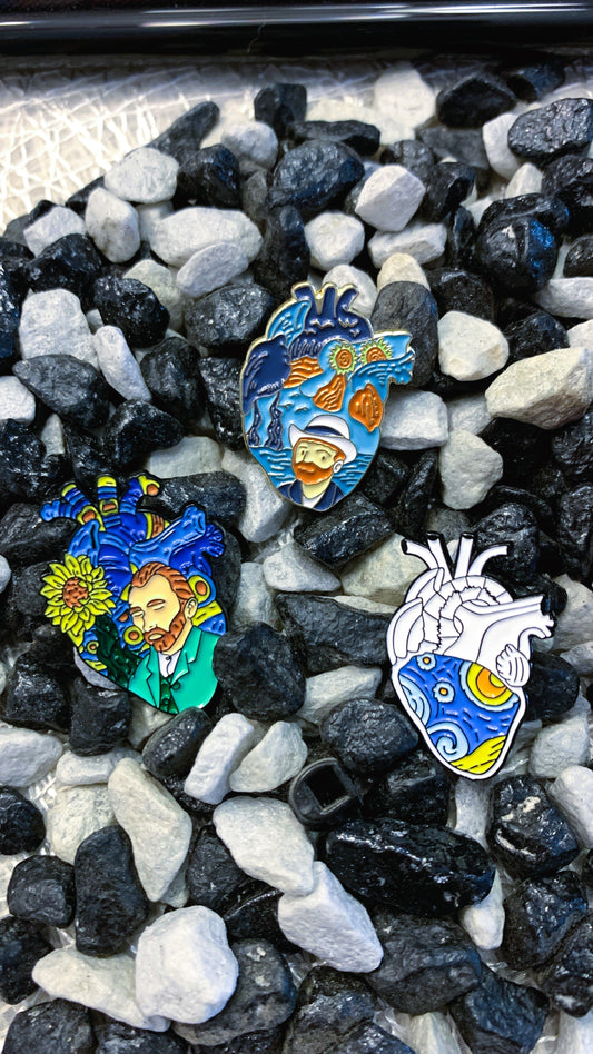 Pack “Van Gogh Hearts” | Starry Night + Sunflower + Ocean Dream Enamel Pin Set 1:1 Limited Edition