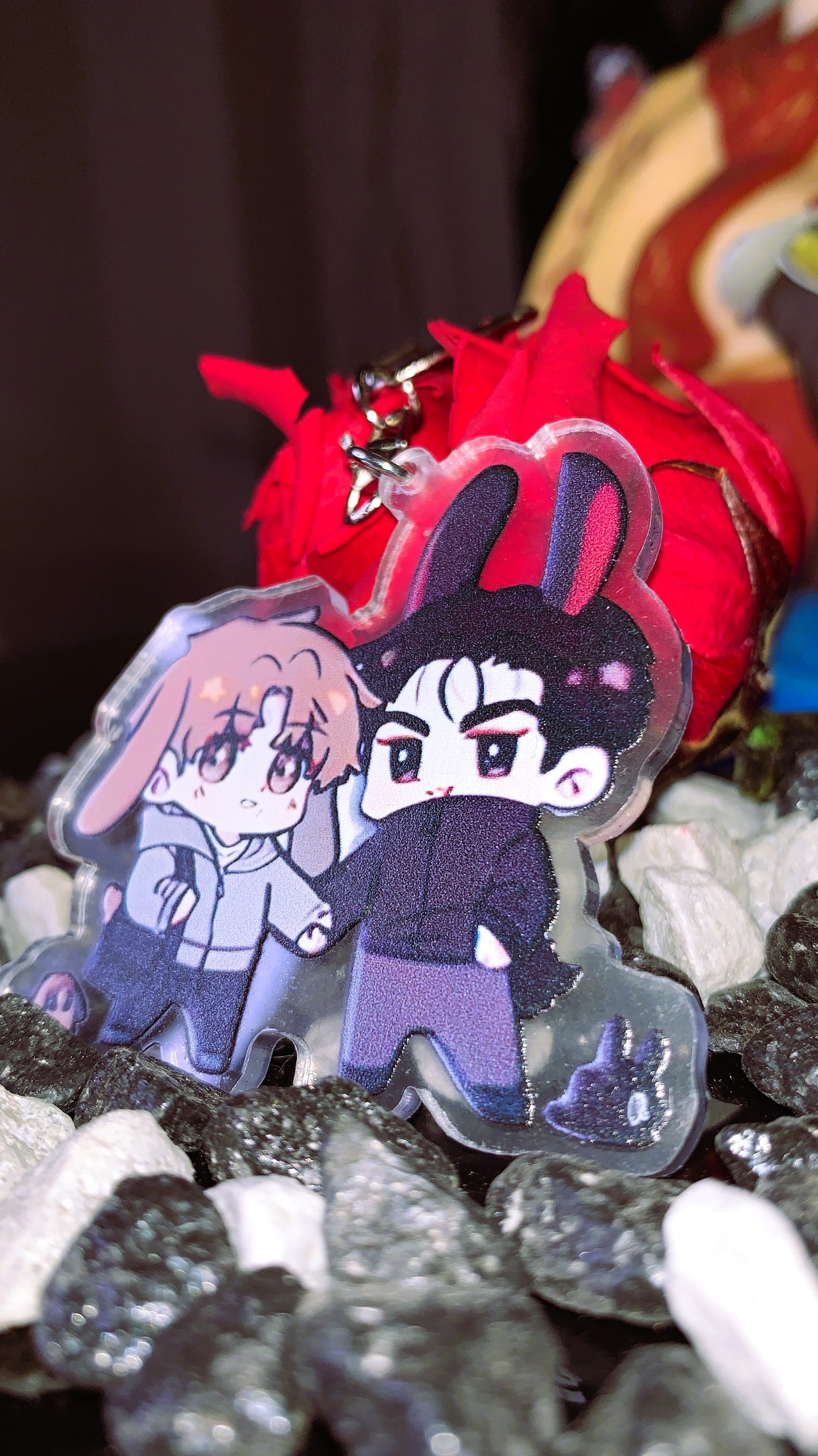 🐾 Llavero “Jinx Bunny & Puppy” | Kim Dan & Joo Jaekyung Chibi Acrylic Keychain – Yaoi Manhwa Merch | Edición Limitada 💖