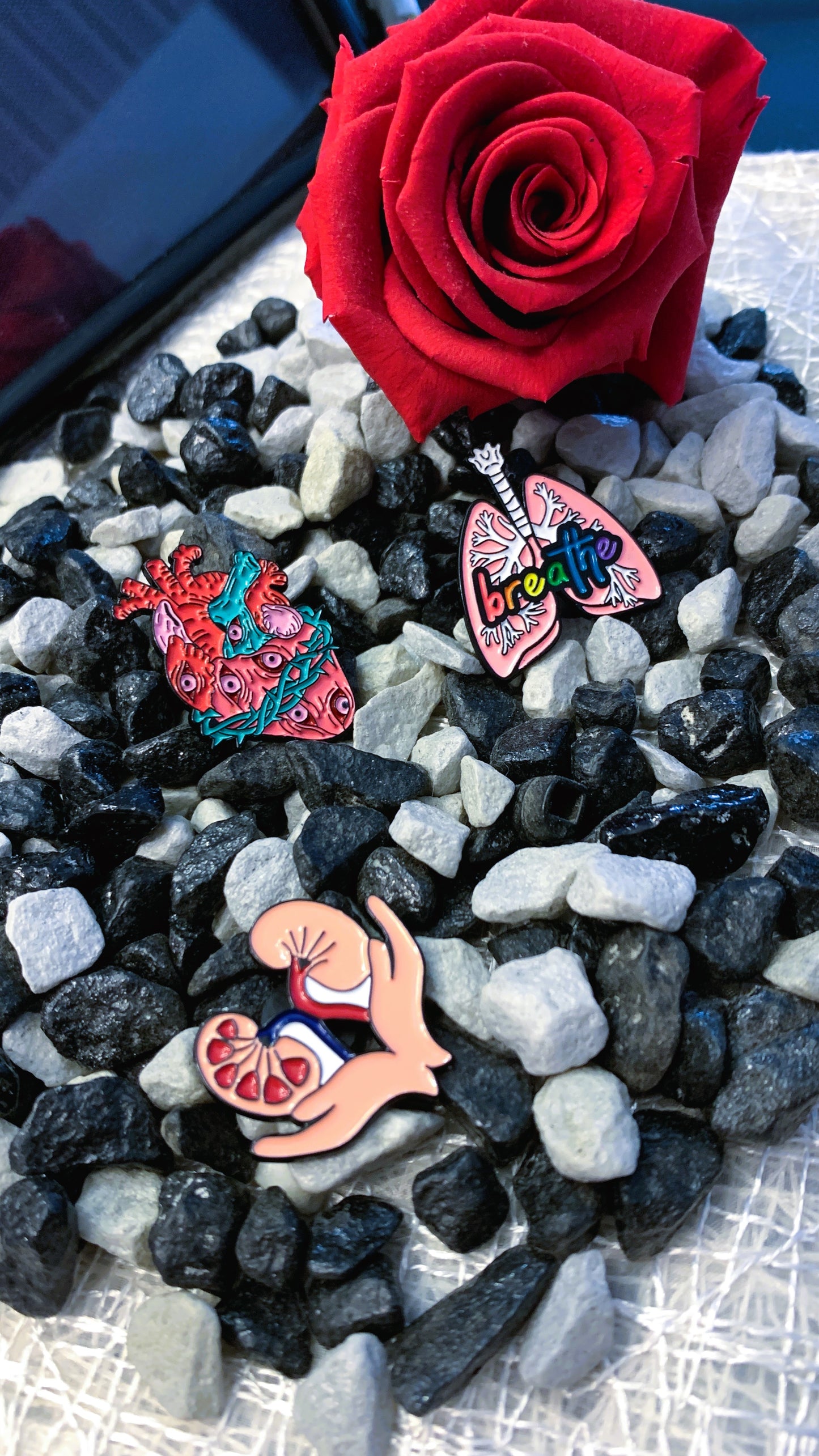 Pack “Vital Balance” | Heart of Eyes + Lungs “Breathe” + Stomach Enamel Pin Set 1:1 Limited Edition