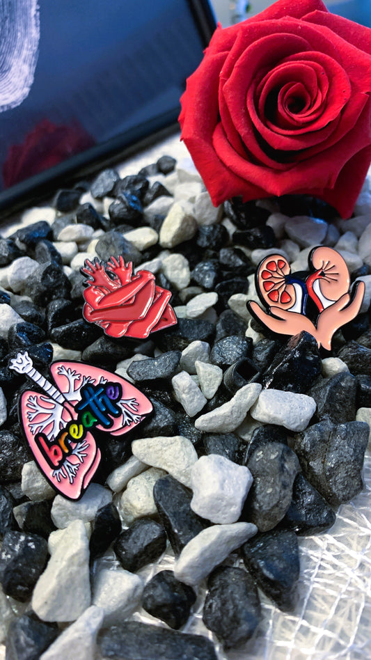 Pack “Inner Flow” | Breathe Lungs + Wrapped Heart + Kidneys in Hands Enamel Pin Set 1:1 Limited Edition