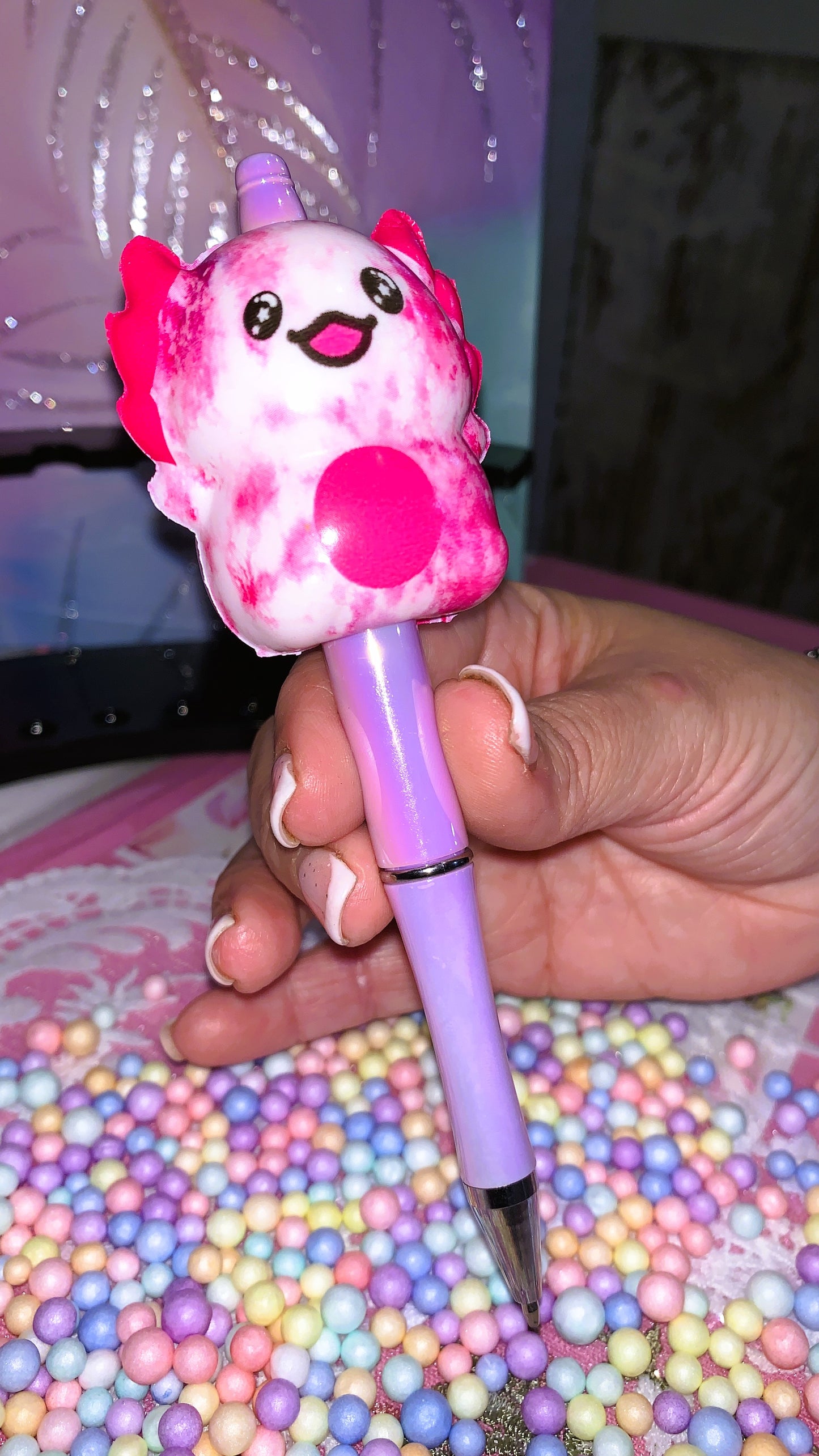 🩷 Bolígrafo Ajolote Squishy | Axolotl Squishy Pen – Cute Kawaii Antistress Edition 🌈✨ | Limited Colors