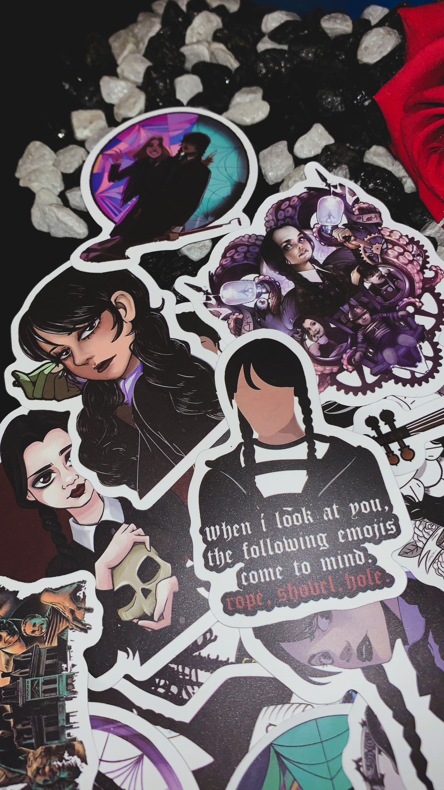 💀 Set de 25 Pegatinas “Wednesday Dark Edition” | Wednesday Gothic Stickers Pack 🕷️ | Addams Family Aesthetic | Limited Collection