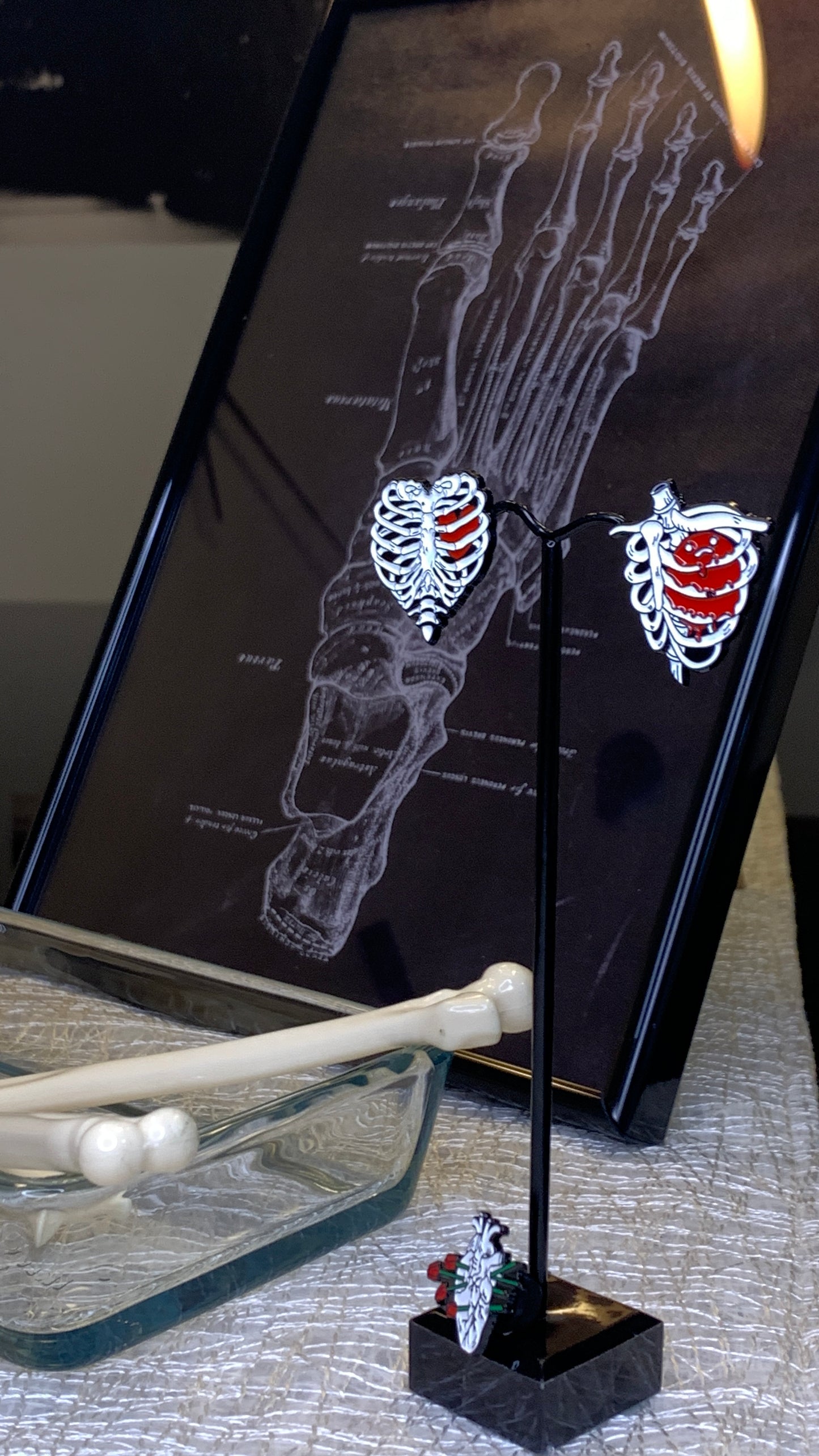 Pack de Arte Anatómico del Pie + 5 Bolígrafos de Huesos + 3 Pins Góticos 1:1 | Limited Edition Anatomical Art & Gothic Pins Set