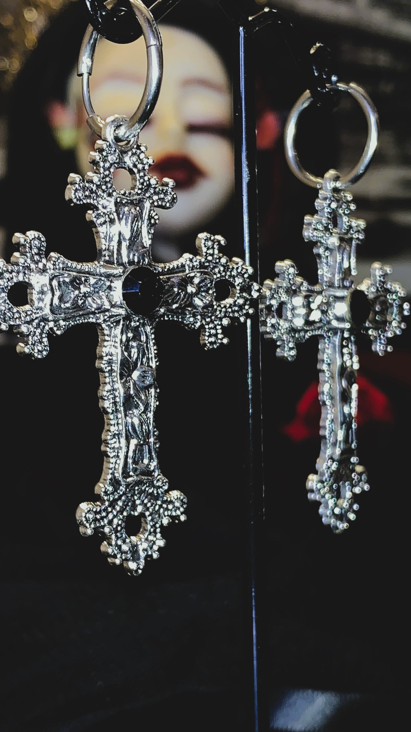 💀 Set Gótico Cruz Plateada “Dark Faith Set Deluxe” | Gothic Silver Cross Necklace + Earrings Set 🖤 | Vampire Jewelry Limited 1:1