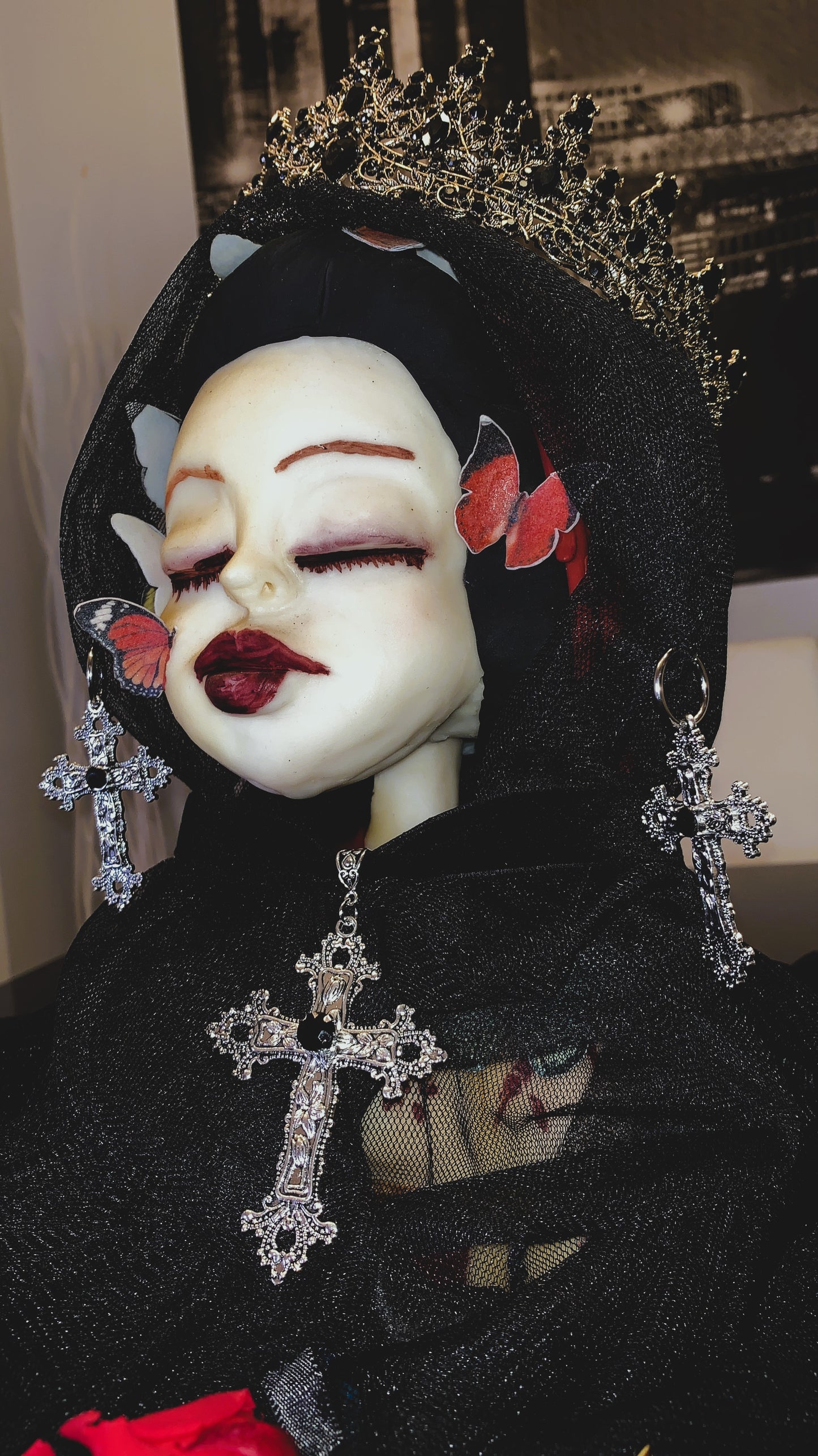 🕯️ Pendientes Cruz Plateada “Dark Saint Deluxe” | Gothic Silver Cross Earrings with Black Stones ⚜️ | Vampire Jewelry Limited 1:1