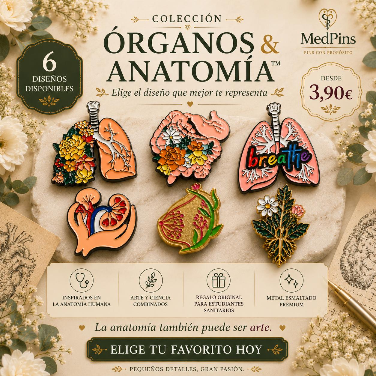 Pins “Órganos Internos” | Internal Organs Enamel Pin Collection – Limited 1:1 Edition | MedPins