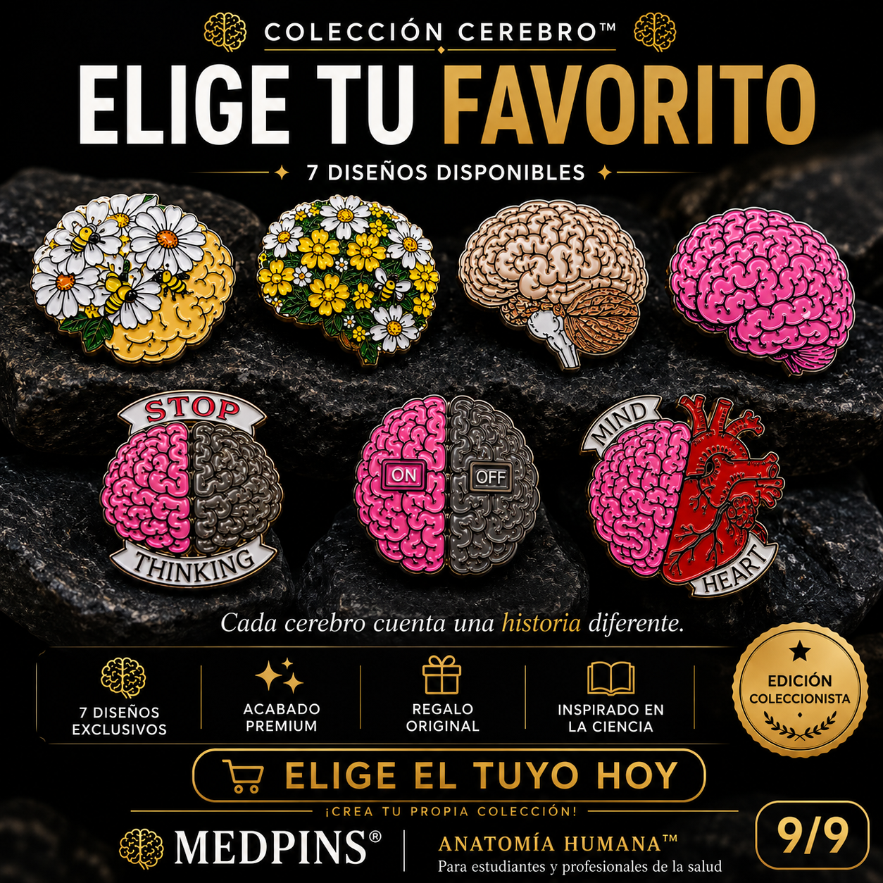 Pins “Cerebro Humano” | Human Brain Enamel Pin Collection – Limited 1:1 Edition | MedPins