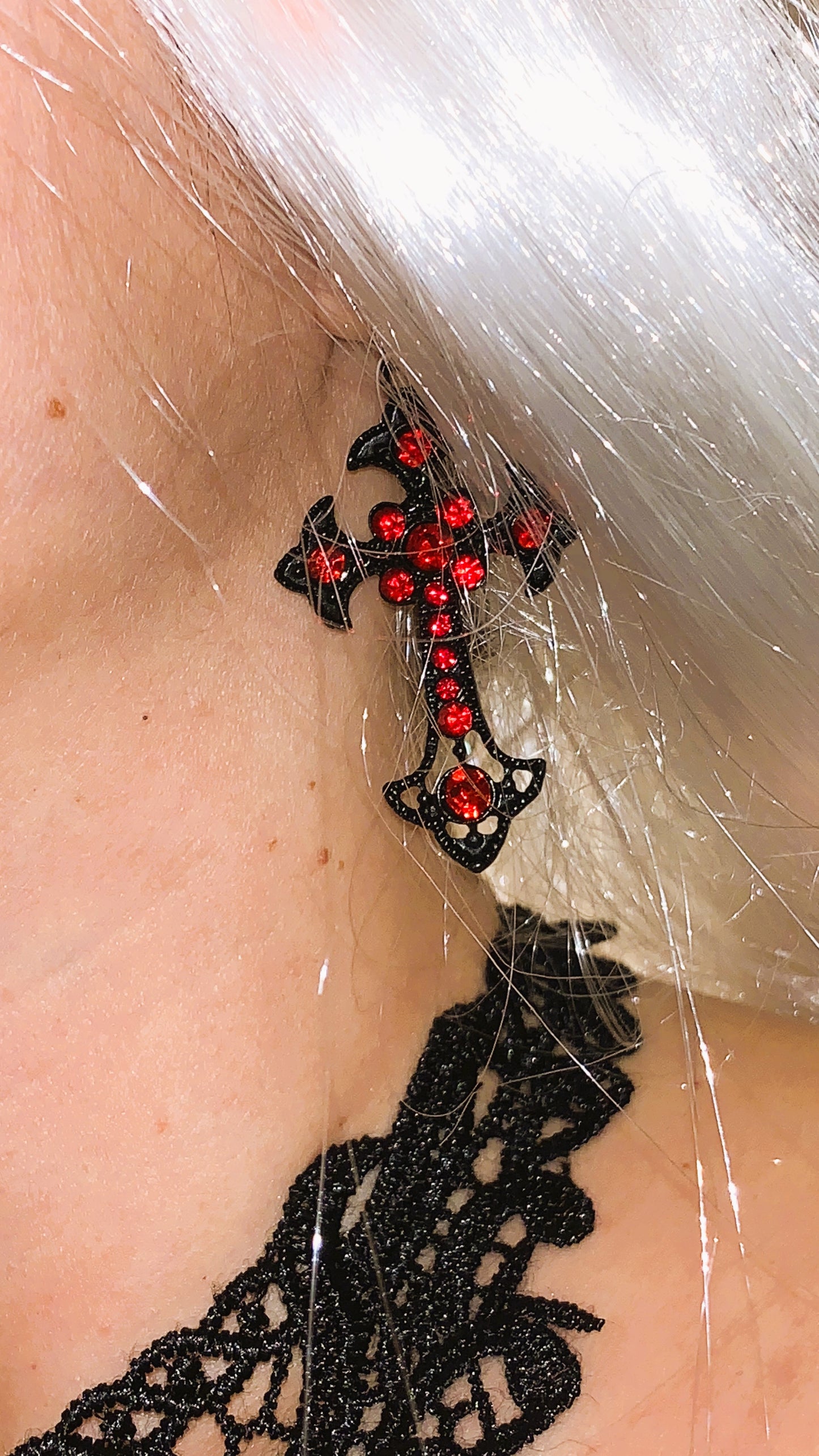 🩸 Pendientes Cruz Gótica “Bloody Cross Deluxe” | Gothic Cross Earrings Red & Black 💀 | Vampire Jewelry Limited 1:1