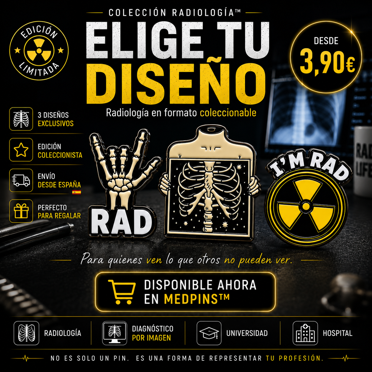 Pins “Radiología” | Radiology Enamel Pin Collection – Limited 1:1 Edition | MedPins