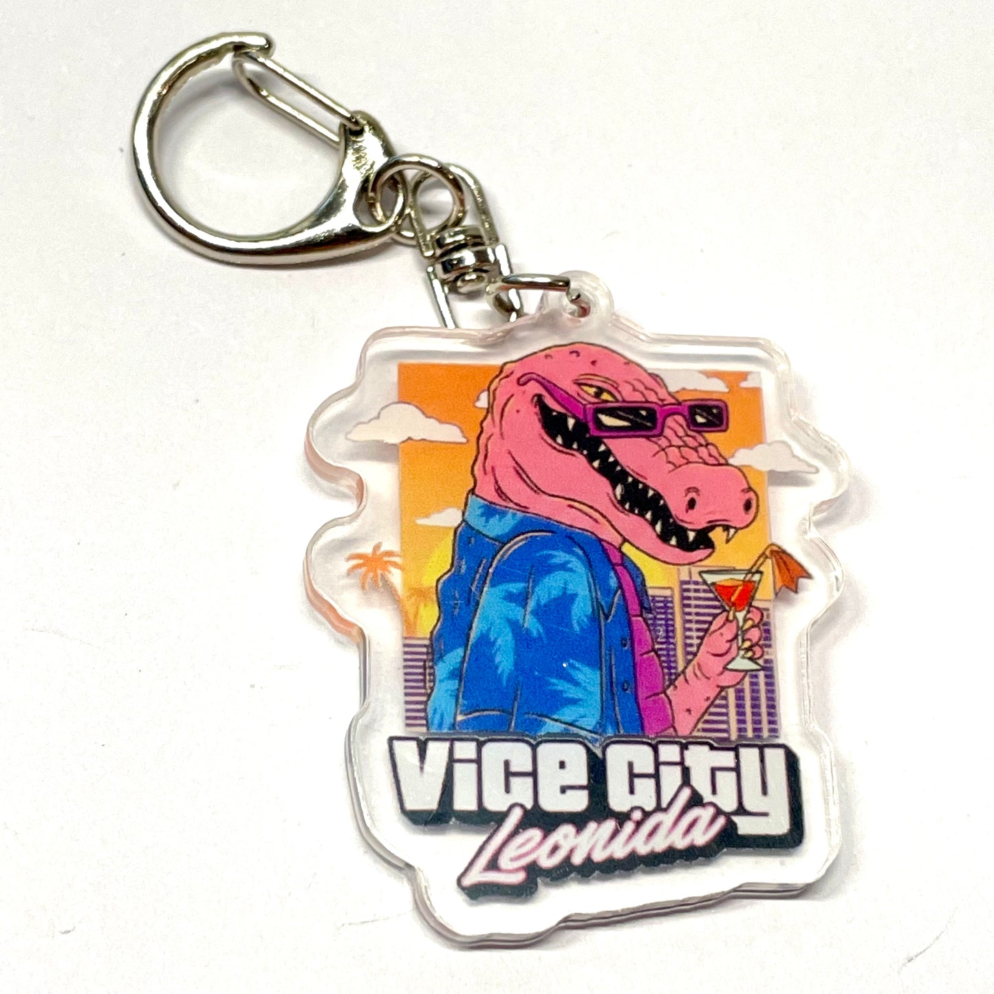 Llavero gamer diseño Vice City Leonida inspirado en GTA VI